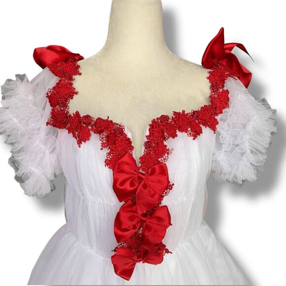 Sugar Thrillz Red Bow Detail Baby Dress White Ruffle Tulle Mini Party Medium - Picture 3 of 11